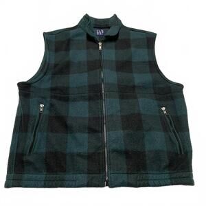 GAP Men's Size Large Buffalo Plaid Green Black Checkered Fleece Vest